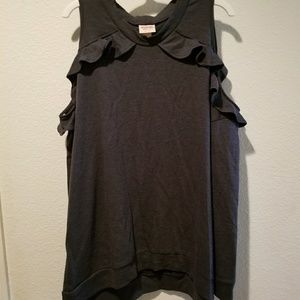 Cut off shoulder gray long sleeve